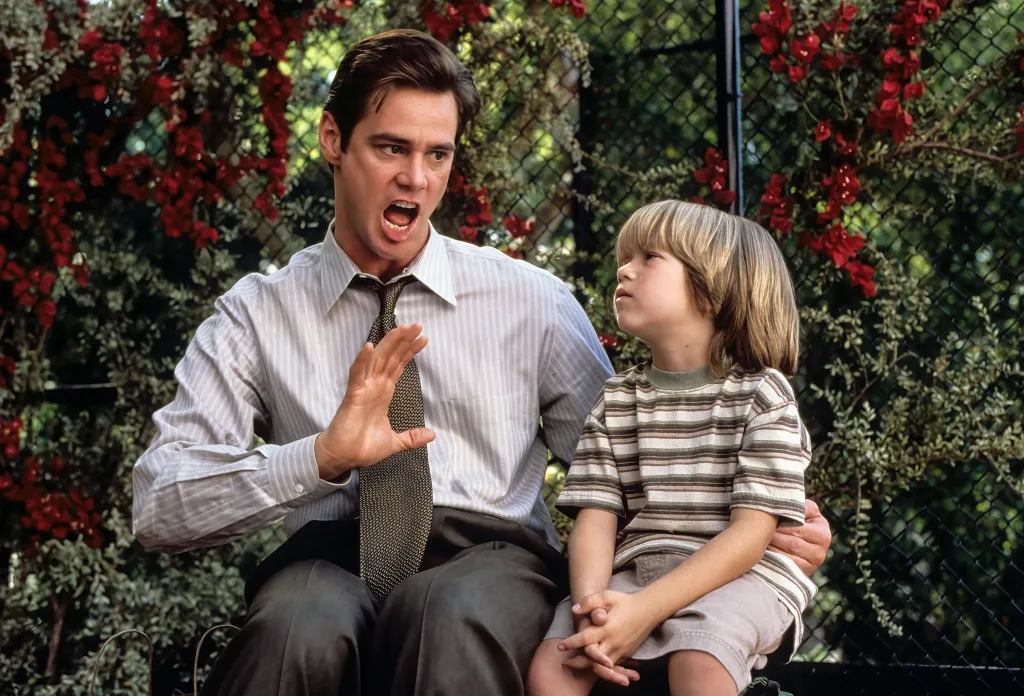 Jim Carrey shouting at a child in Liar Liar.