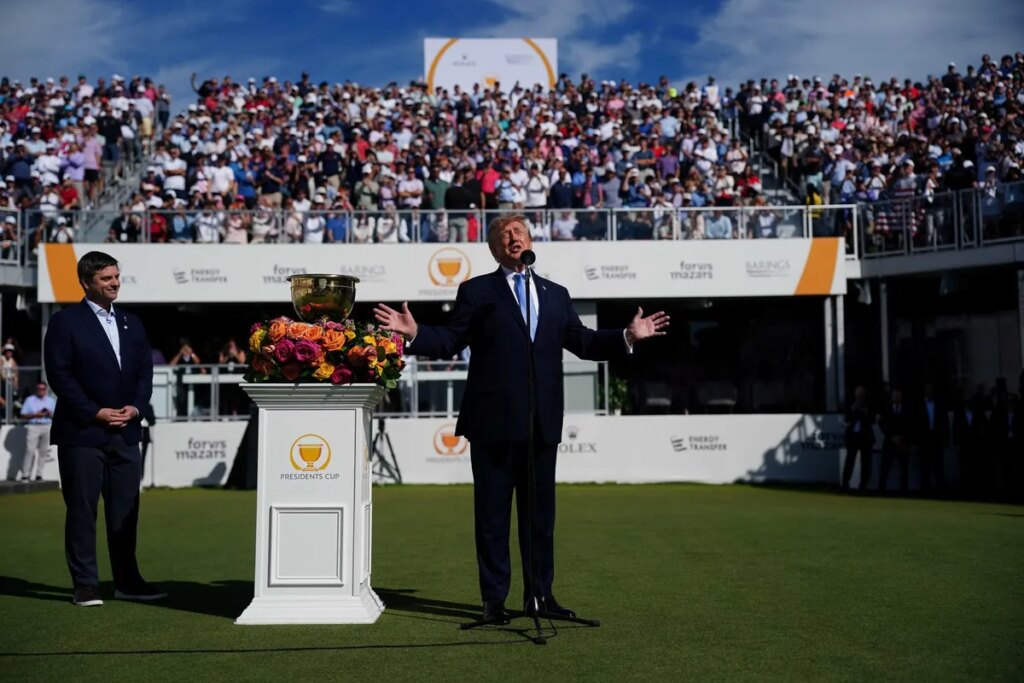 Celebration erupts as heckler hits Trump where it hurts during golf cup: ‘You are my hero’