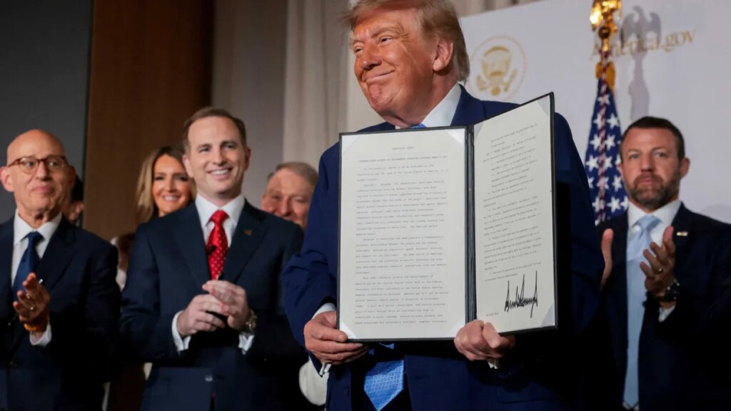 Rambling Trump blows up his own AI security brag — only seconds after making it
