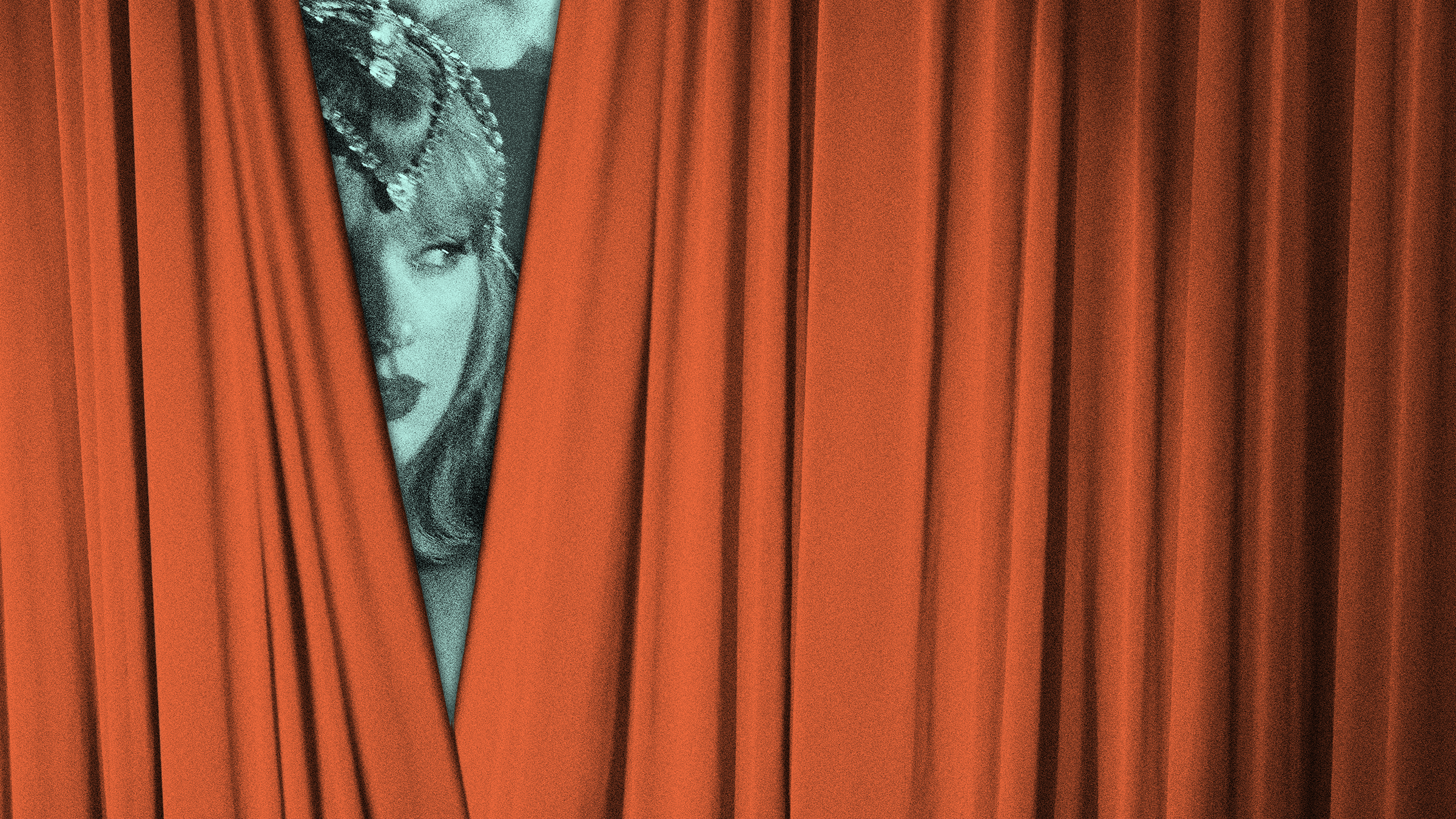 Taylor Swift peeks out from behind a curtain