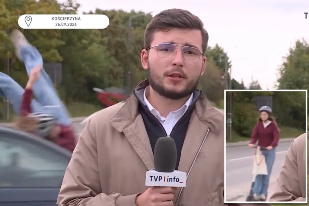 Teen e-bike rider struck by driver during live news broadcast of another car crash, wild video shows
