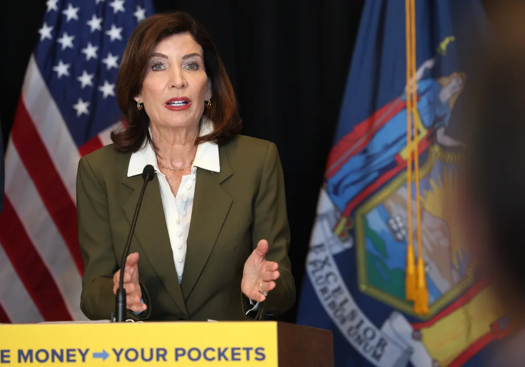 New York Gov. Kathy Hochul speaking at a press conference about a new Energy Affordability Program.
