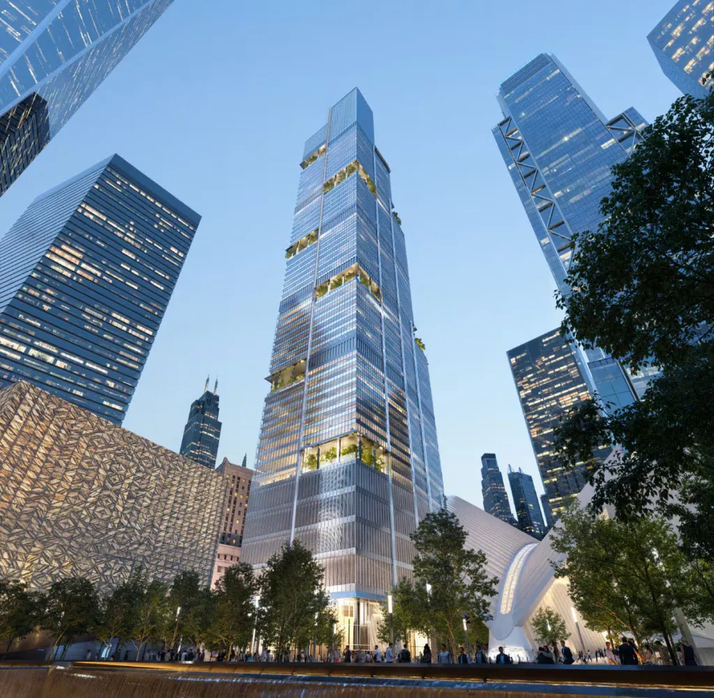 A rendering shows the planned new American Express global headquarters at 2 World Trade Center in Lower Manhattan.