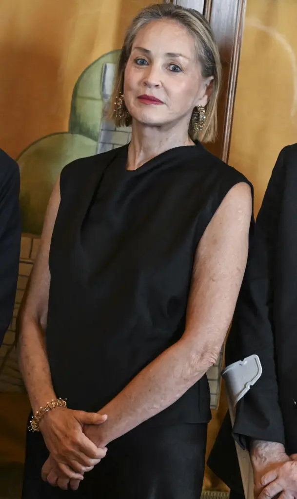 US actress Sharon Stone looks on during the Global Nobel Laureates Assembly in Rome, Italy.