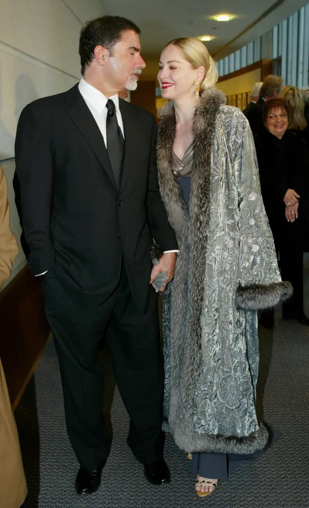 Sharon Stone and her husband Phil Bronstein arriving at the Global Conference Institute's Healthcare Humanitarian Award dinner.