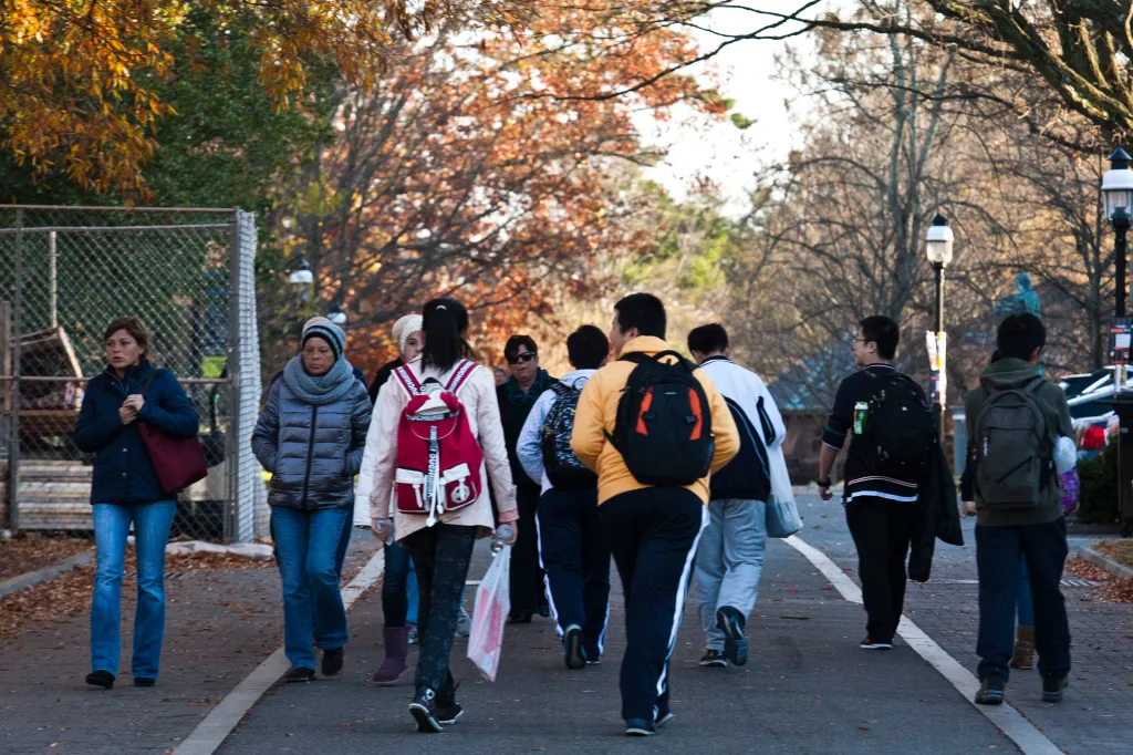 People walk on the Princeton University campus.