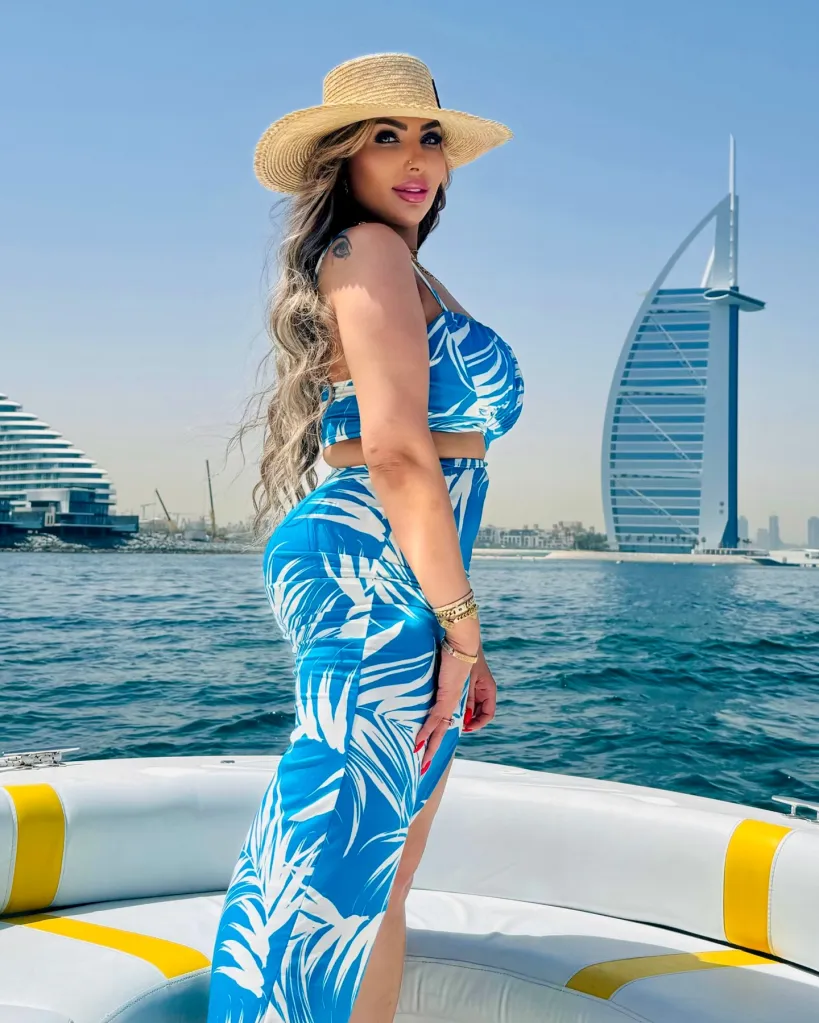 Sarah Khalifa on a boat in Dubai.