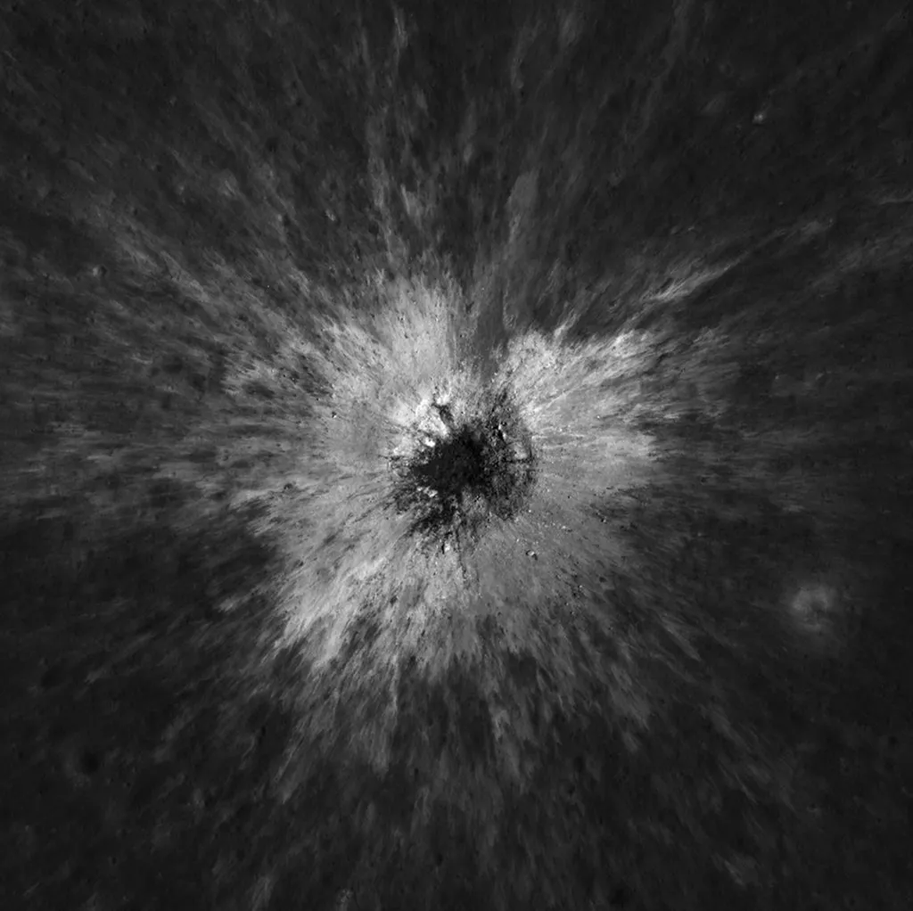 An overhead, close-up view of McGetchin crater, taken by NASA's Lunar Reconnaissance Orbiter Narrow-Angle Camera.