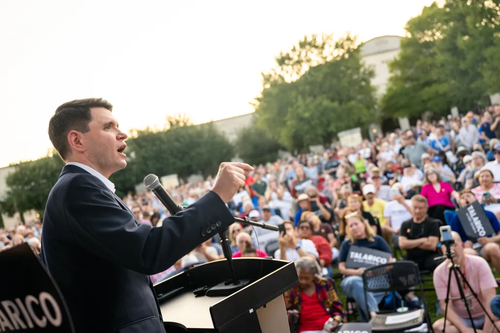 Democratic Texas State Rep. James Talarico speaks at a campaign launch rally in Round Rock, Texas.