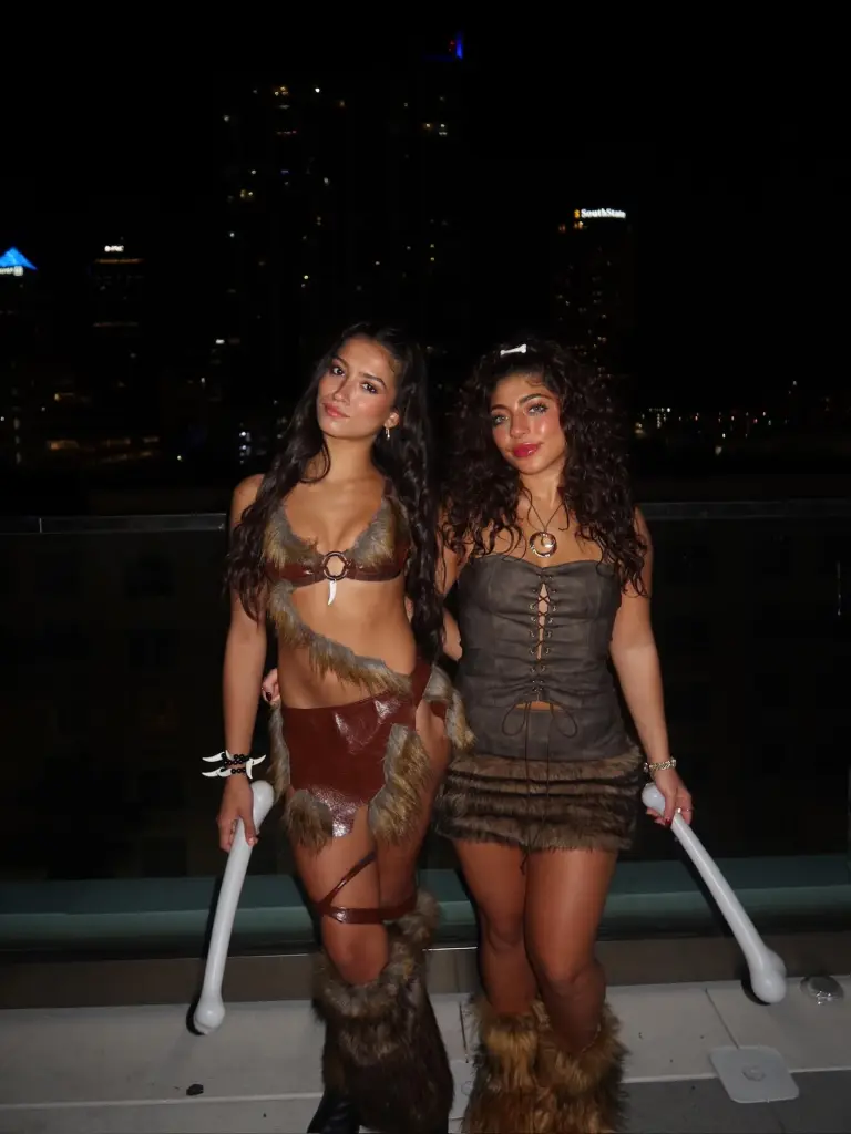 Victoria Zardoya (left) and Milania Giudice (right) in Halloween costumes.