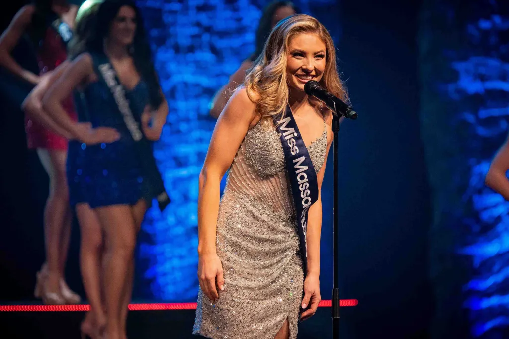 Miss Massachusetts Ashlyn Mercier introduces herself at the Miss America Preliminary Competition.