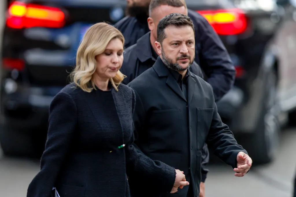 Ukraine's President Volodymyr Zelensky and First Lady Olena Zelenska walk behind the coffin of Norway's late King Harald V as it is carried from the Oslo Cathedral to Akershus Castle on September 9, 2026, in Oslo, Norway.