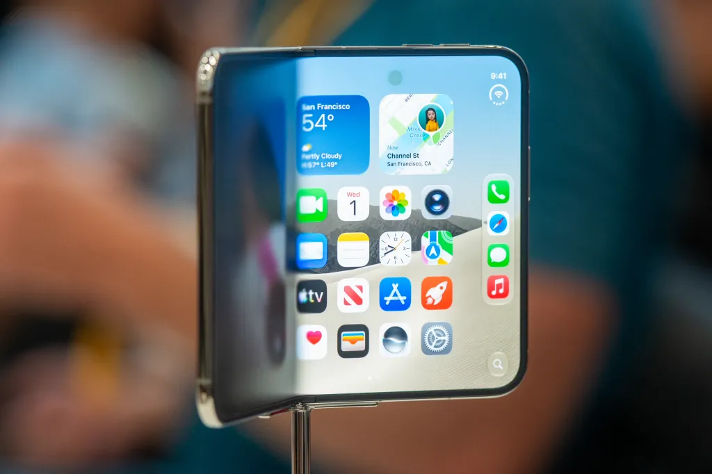 The new foldable iPhone Duo on display in Cupertino.