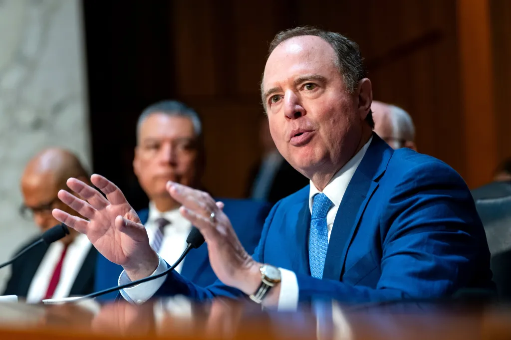 Sen. Adam Schiff speaking at a Senate Judiciary Committee meeting.