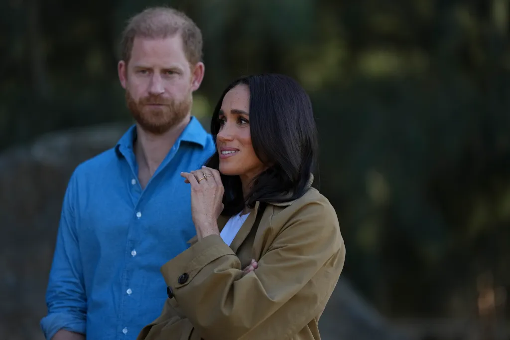 Prince Harry, Duke of Sussex, and Meghan, Duchess of Sussex, during a Scar Tree Walk in Melbourne, Australia.