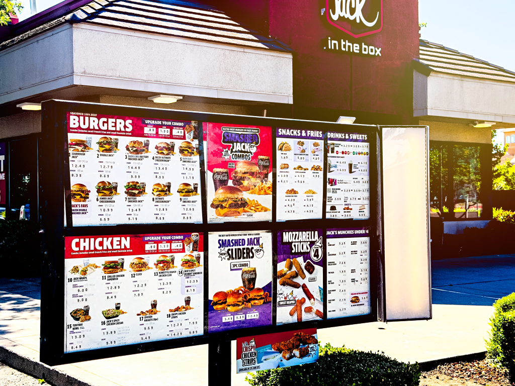 Jack in the Box outdoor drive-thru menu.