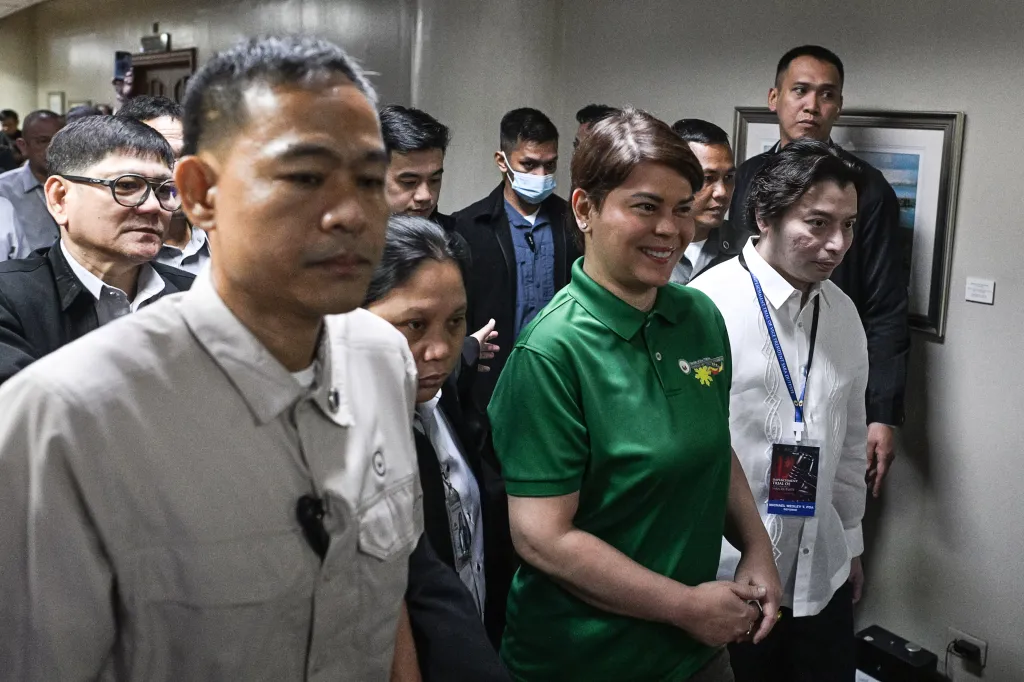 Philippine Vice President Sara Duterte arriving for her impeachment hearing at the Senate of the Philippines.