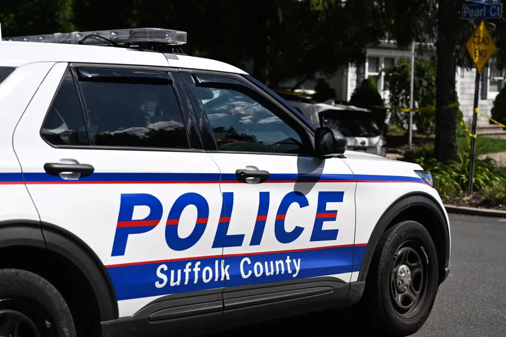 A Suffolk County Police vehicle at the scene of the Rachel Frislid murder investigation.