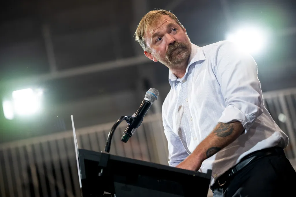 Democratic US Senate candidate for Maine Graham Platner attends a primary election night event on Tuesday, June 9, 2026, at the Blue Hill YMCA in Blue Hill, Maine.