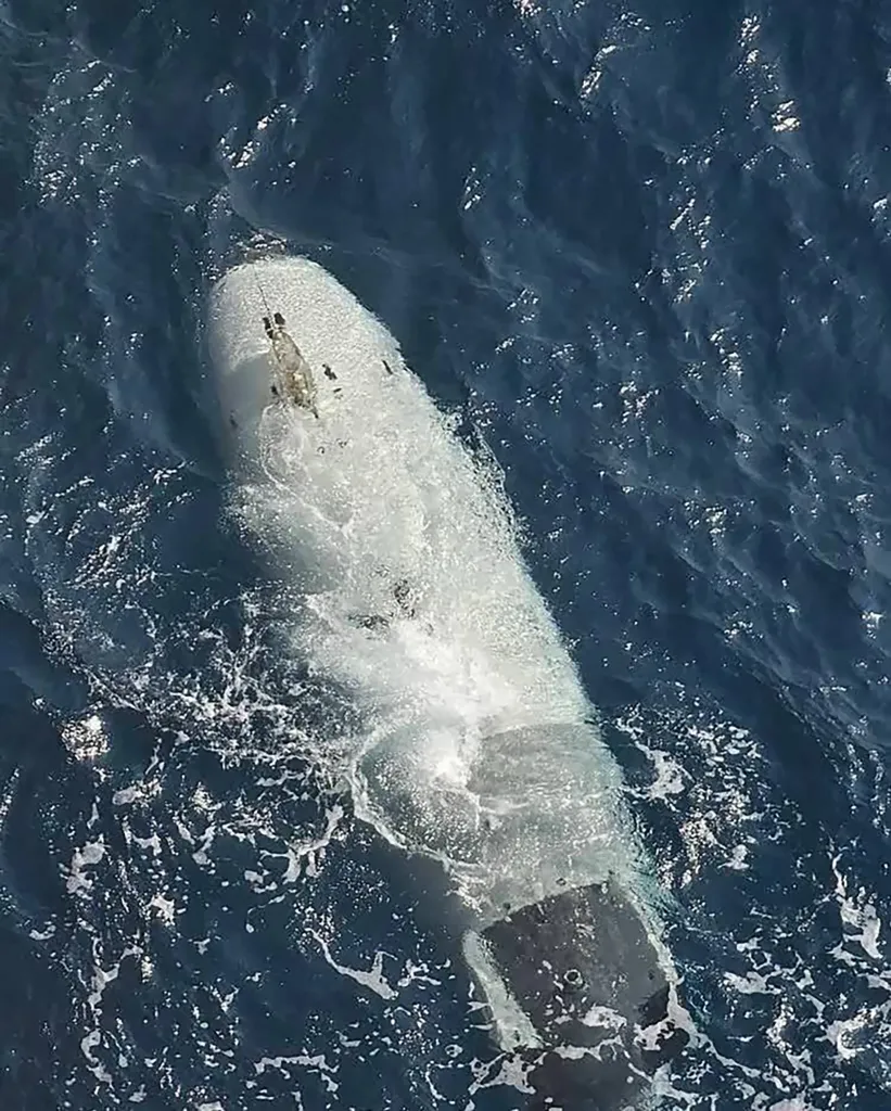 A handout photograph reportedly shows an unmanned US submarine drone captured by Iran's Islamic Revolutionary Guard Corps in the Strait of Hormuz on September 7, 2026.