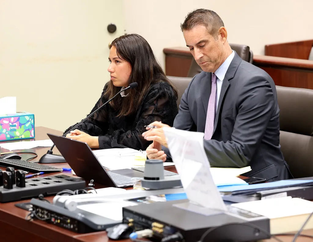 Amanda Leigh Quinonez and her lawyer in court.