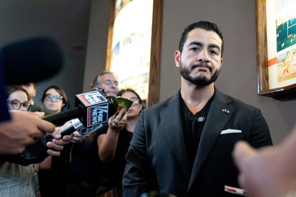 Abdul El-Sayed, Democratic Senate candidate from Michigan, speaking to the media.