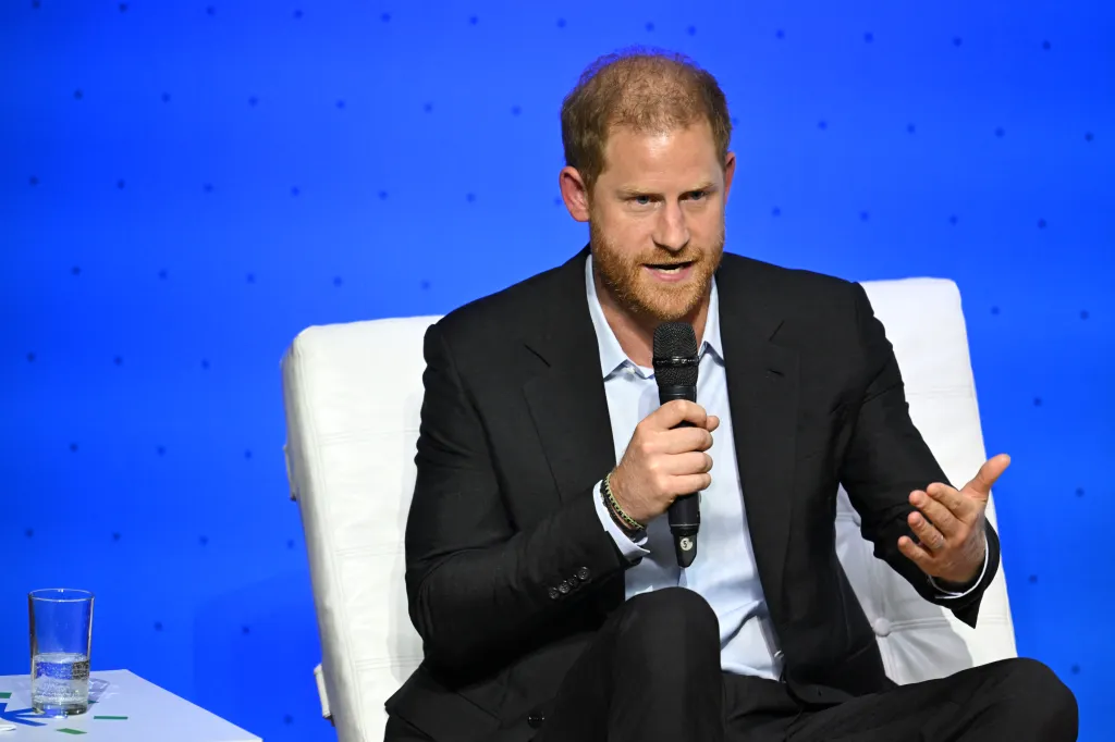 Prince Harry speaking during the