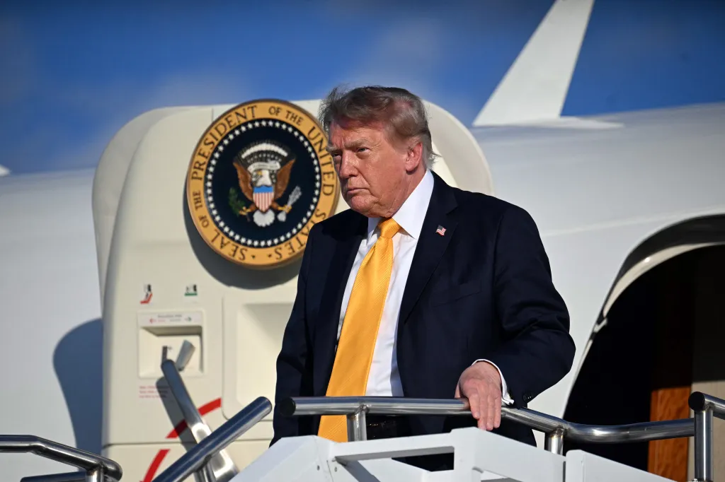 US President Donald Trump stepping off Air Force One.