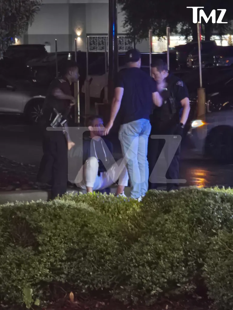 Brian Hickerson being cuffed by police at night.