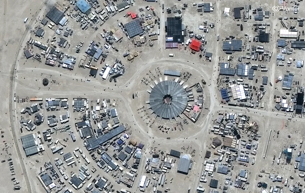Satellite image of the annual Burning Man event in Black Rock City, Nevada.