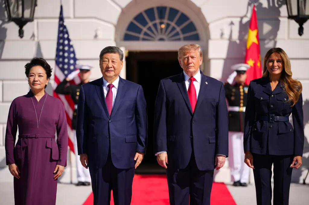 President Trump and First Lady Melania Trump greet President of China Xi Jinping and First Lady of China Peng Liyuan at the White House.