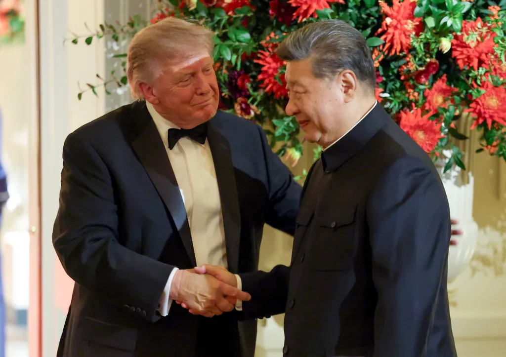 WASHINGTON, DC - SEPTEMBER 24: U.S. President Donald Trump welcomes Chinese President Xi Jinping to speak during a state dinner in the East Room of the White House on September 24, 2026 in Washington, DC. Trump is hosting Xi for a three-day state visit to Washington, DC, where the leaders were expected to discuss trade practices, artificial intelligence and the furthering of 