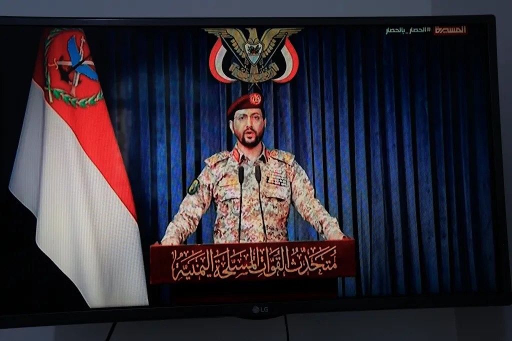 Houthi military spokesman Yahya Sarea delivers a televised statement in Sana'a, Yemen, as tensions escalated between the terrorist group and Saudi Arabia on Sept. 11, 2026.
