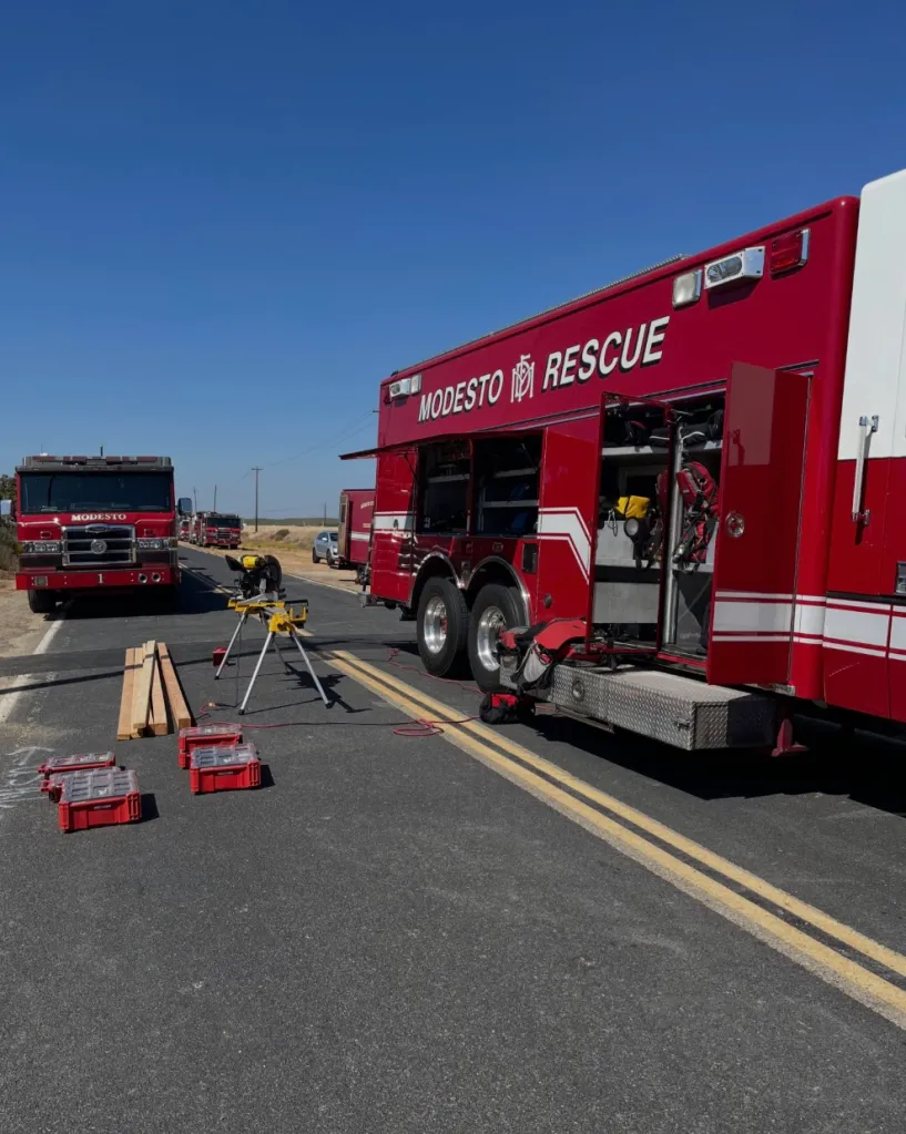 Emergency personnel respond to a trench collapse.