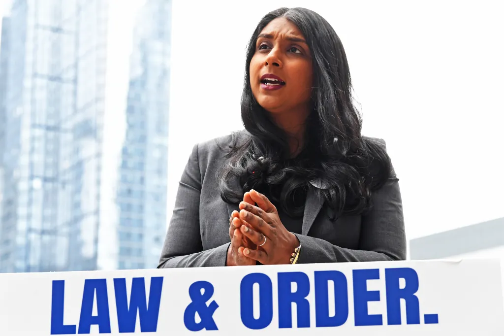 New York Attorney General candidate Saritha Komatireddy at a press conference on Sept. 22, as she has cut down the lead against incumbent Letitia James in the race for the Empire State's chief lawyer.