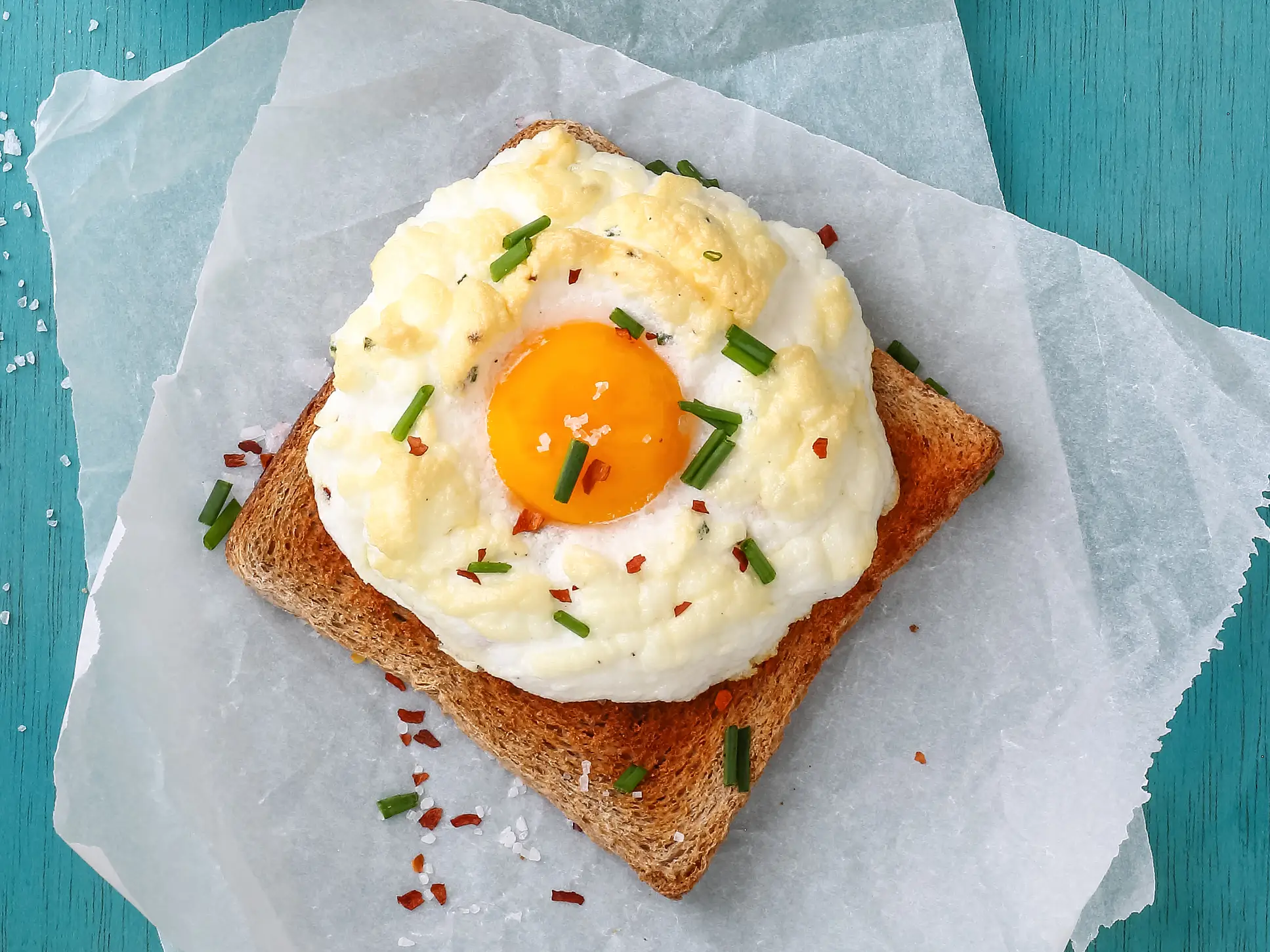 cloud egg on toast with beans