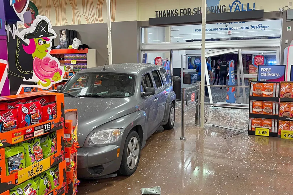 A 60-year-old Texas man was arrested after police say he intentionally crashed his car into a closed Kroger store to use the restroom.