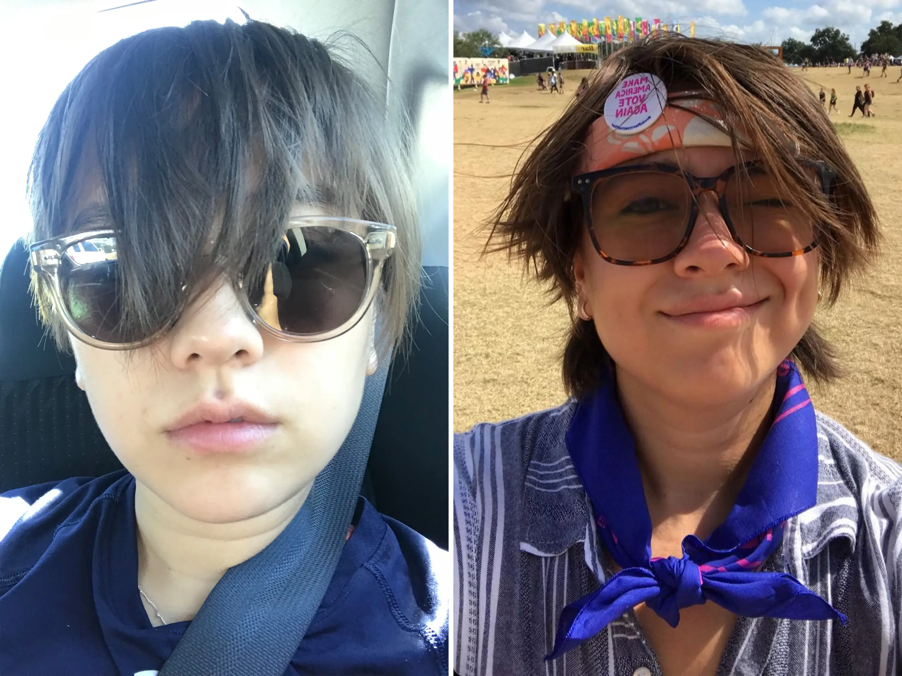 A composite image of the author's short haircut in Austin