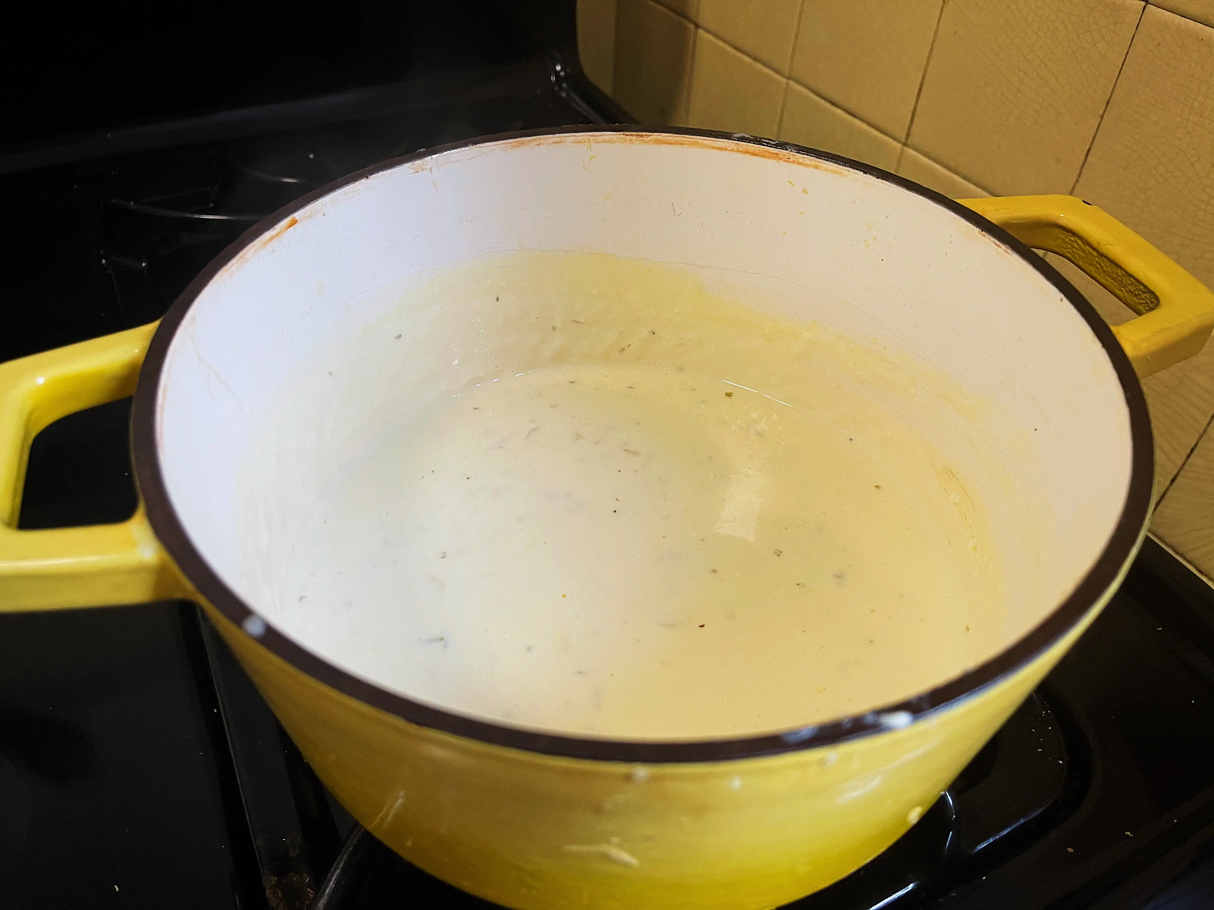 cheese sauce on the stove