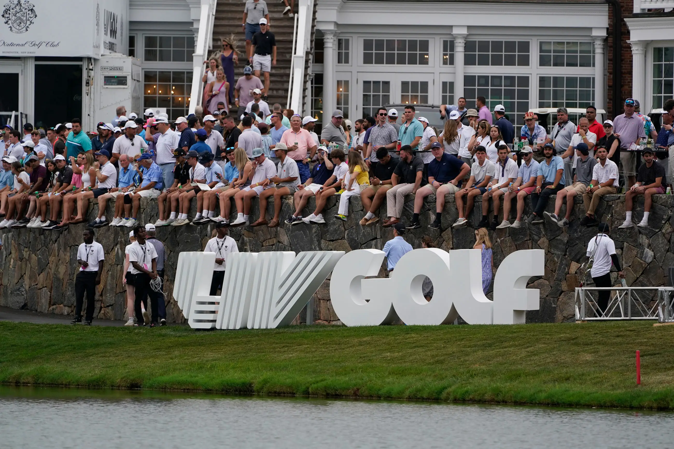 Fans watch the final round of the Bedminster Invitational LIV Golf tournament in Bedminster, N.J.
