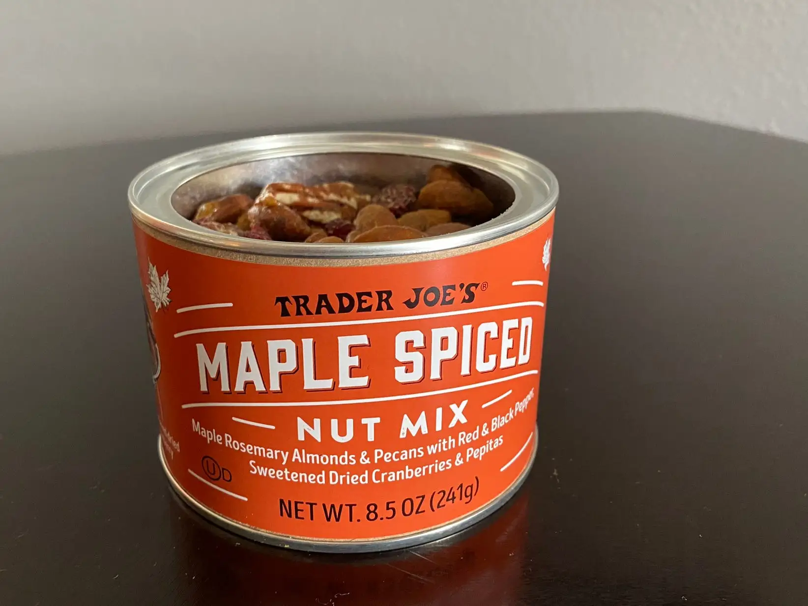 Jar of Trader Joe's maple spiced nut mix
