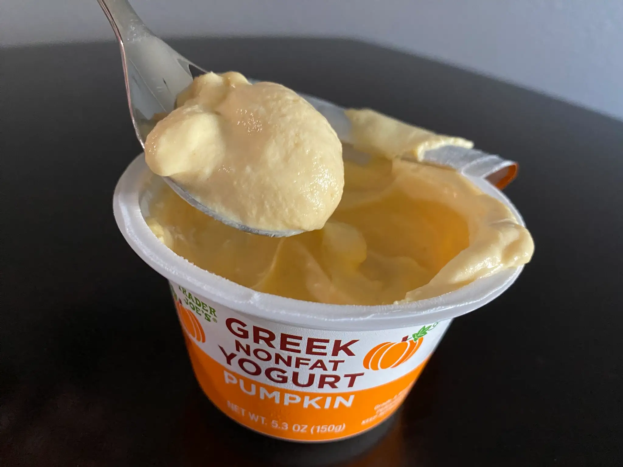 Spoonful of Trader Joe's pumpkin yogurt
