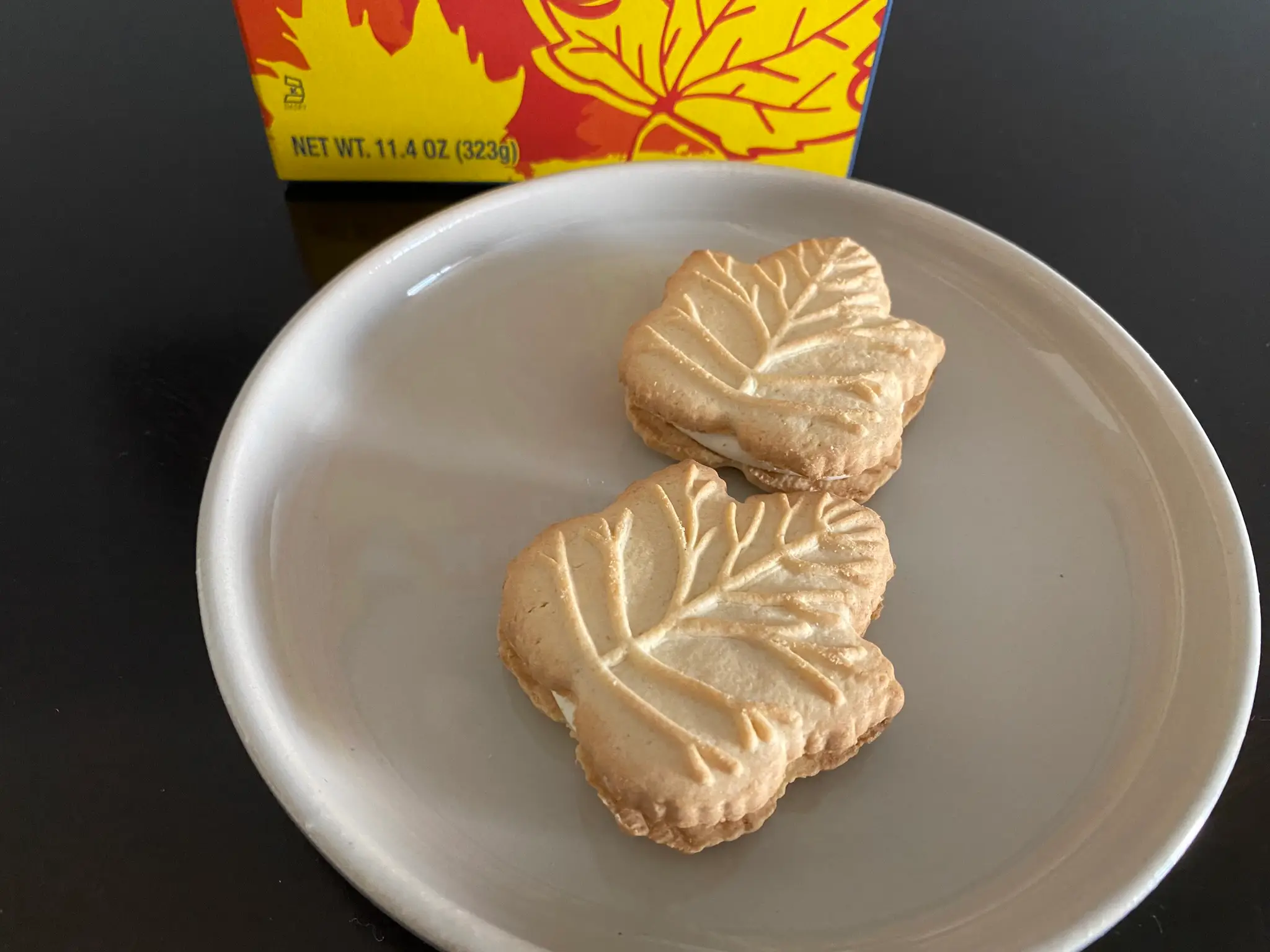 Maple-leaf-shaped cookies on a plate