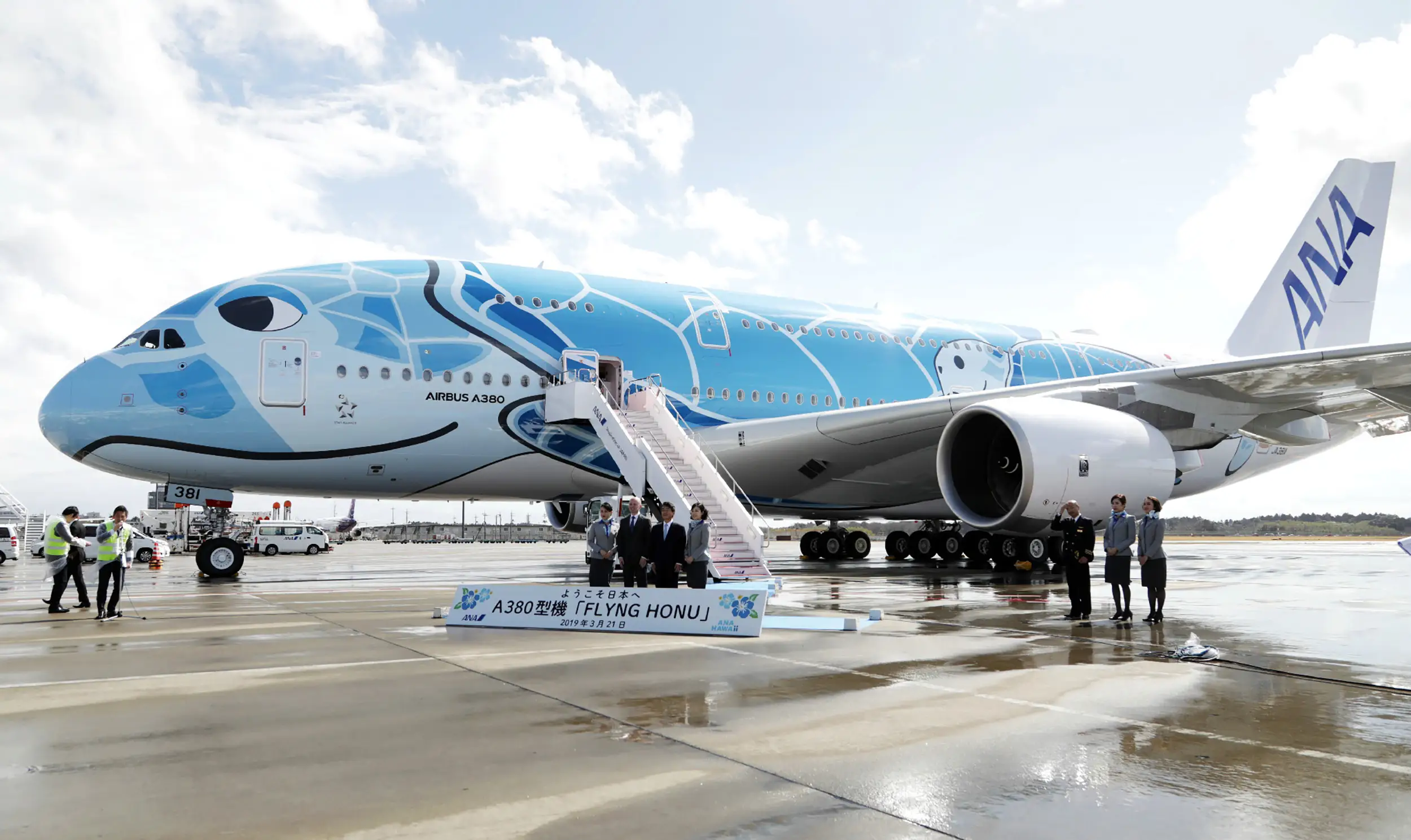 A ceremony to celebrate first delivery of Japan's All Nippon Airways (ANA) Airbus A380 aircraft, called the