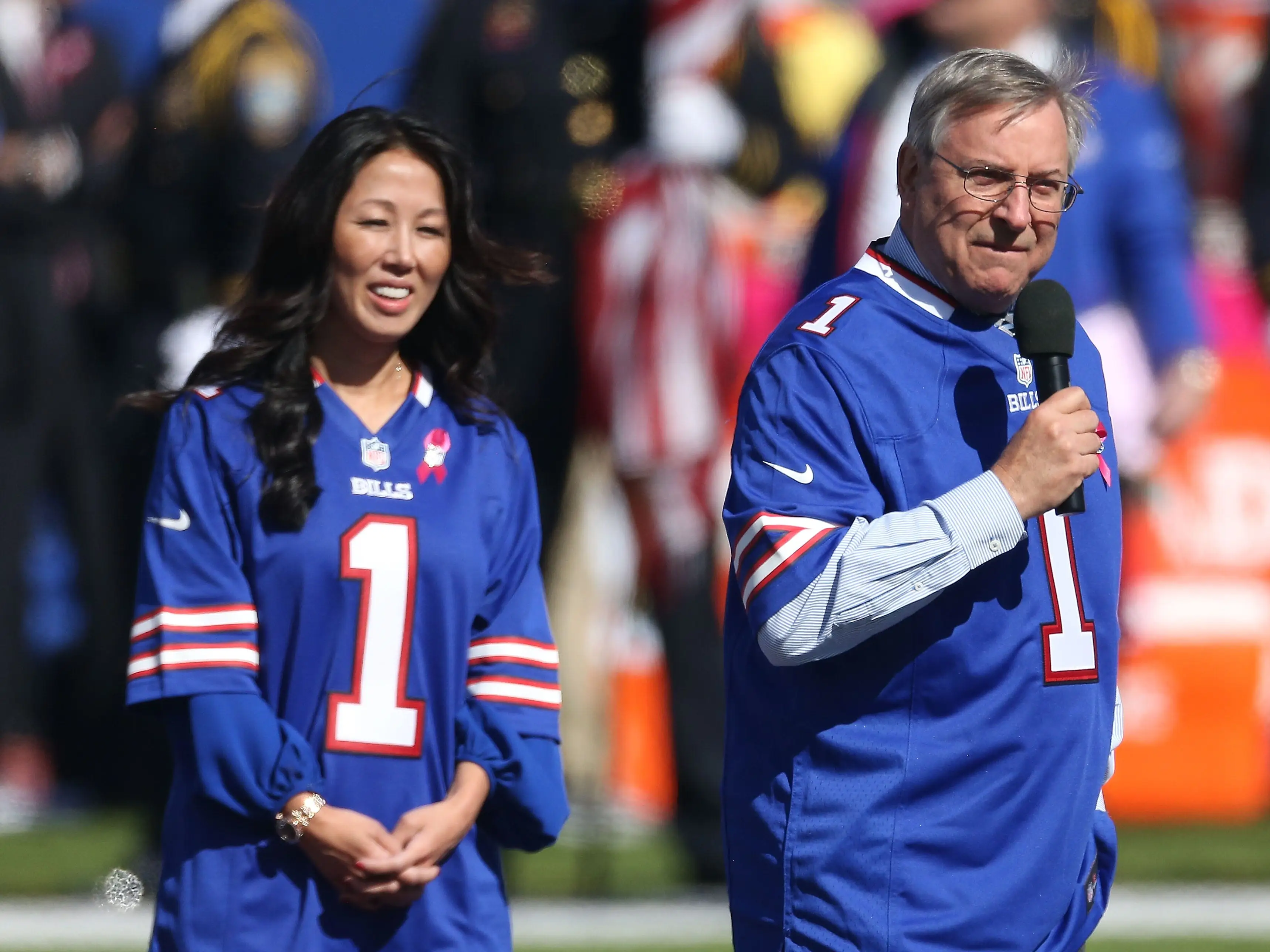 Kim Pegula and Terry Pegula at a Buffalo Bills game in 2014.