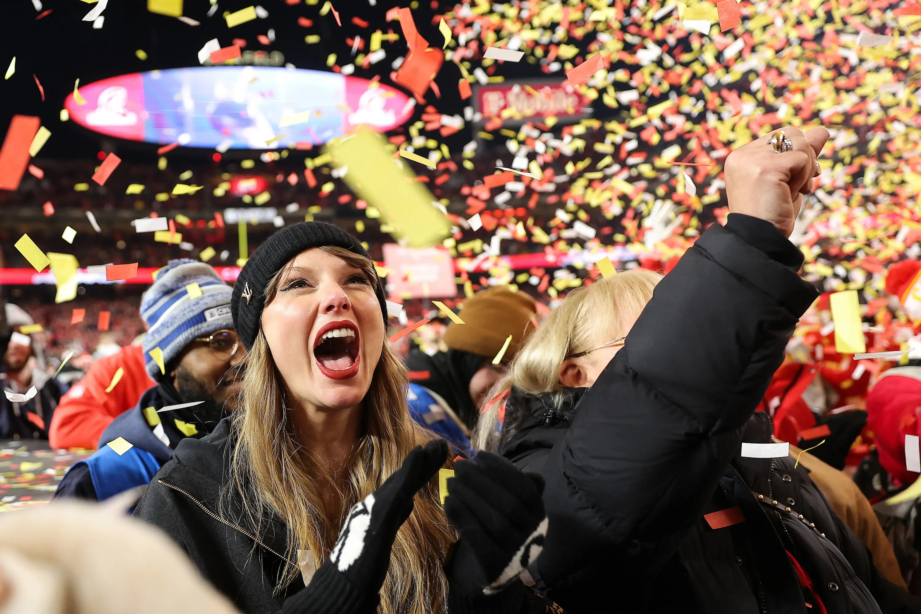Taylor Swift on the field at Arrowhead Stadium on January 26, 2025.