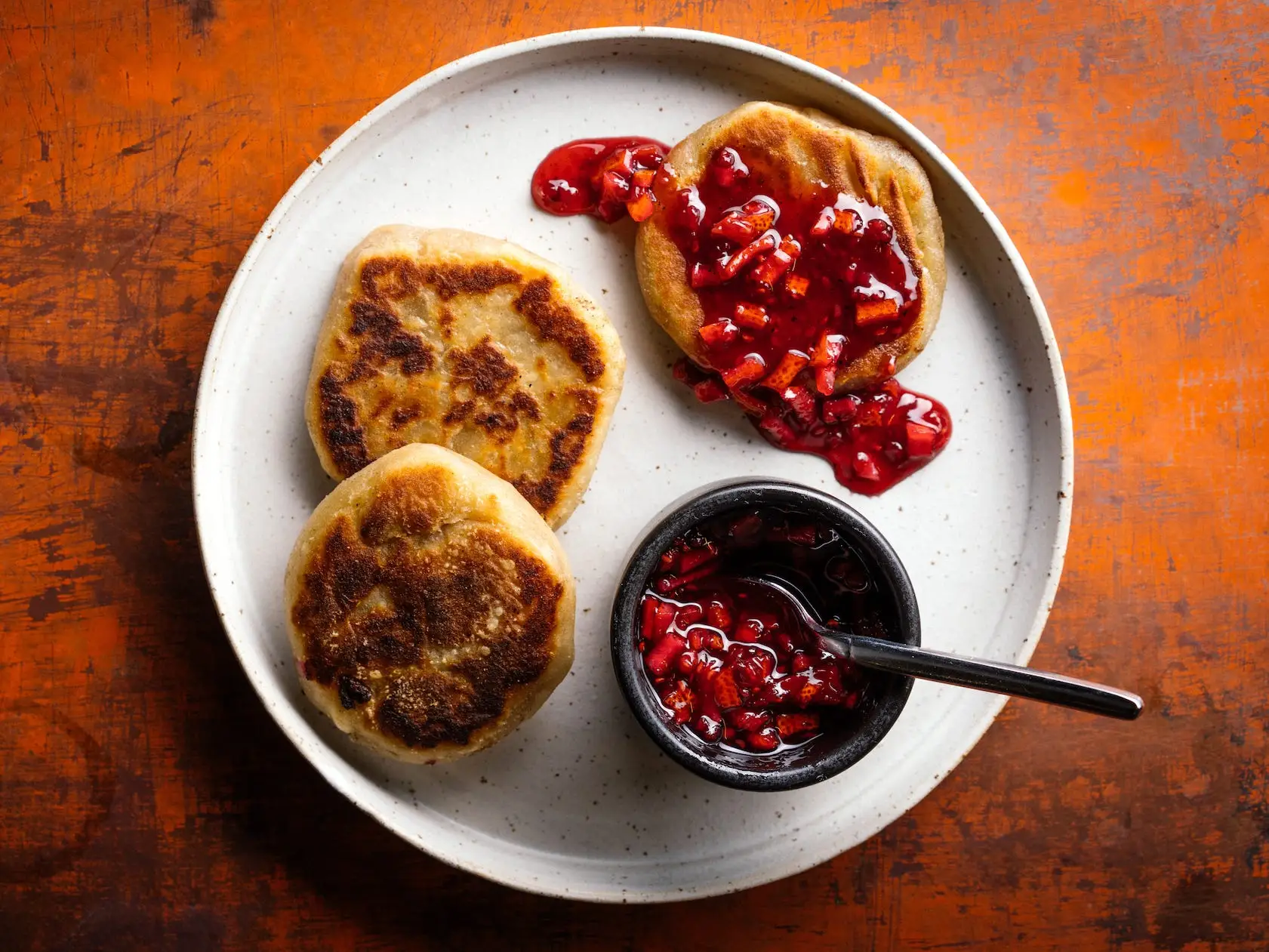 Parathas with raspberry dip at Besharam