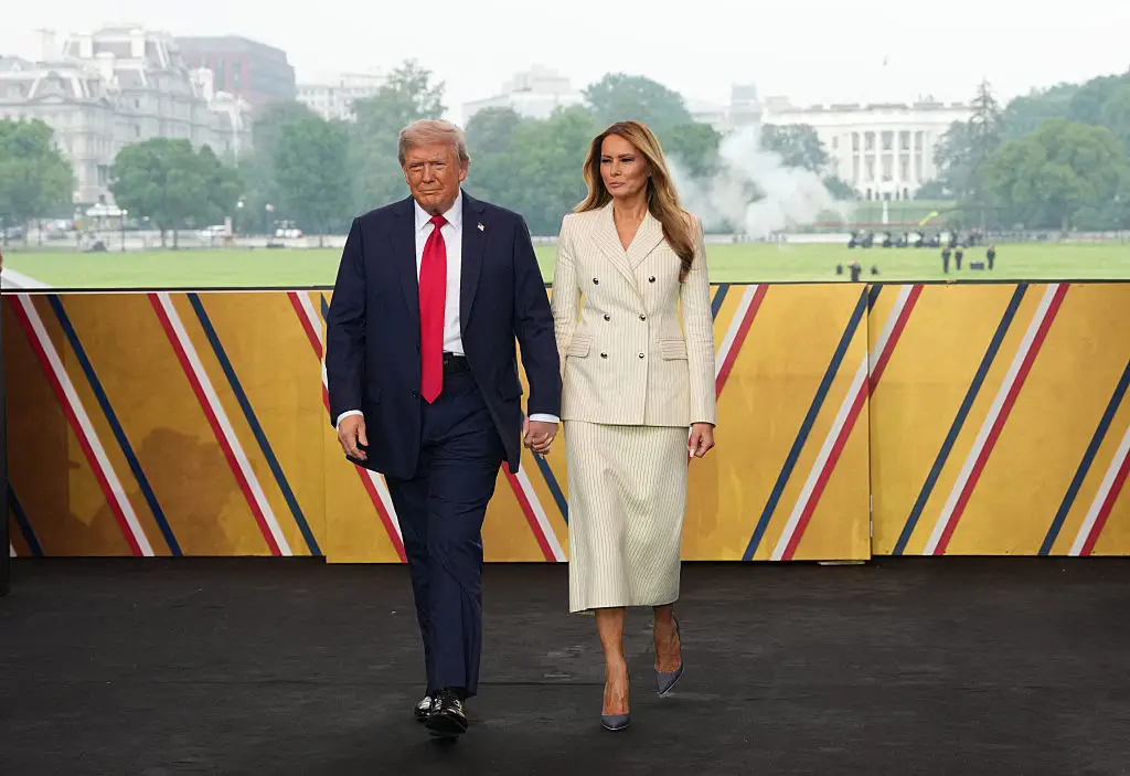Donald Trump and Melania Trump at the Army 250th Anniversary Parade.