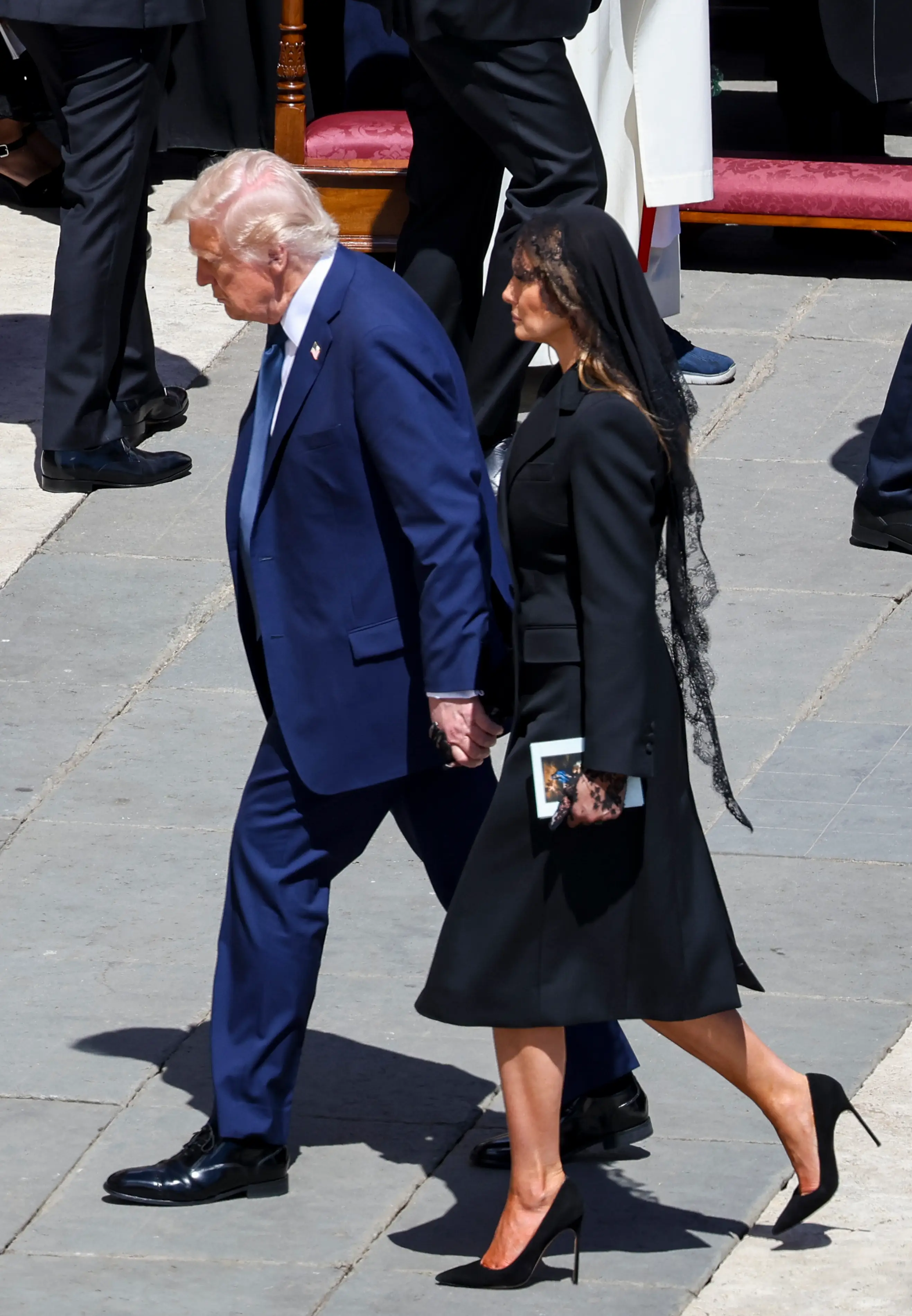 Donald Trump and Melania Trump at Pope Francis' funeral in April 2025.