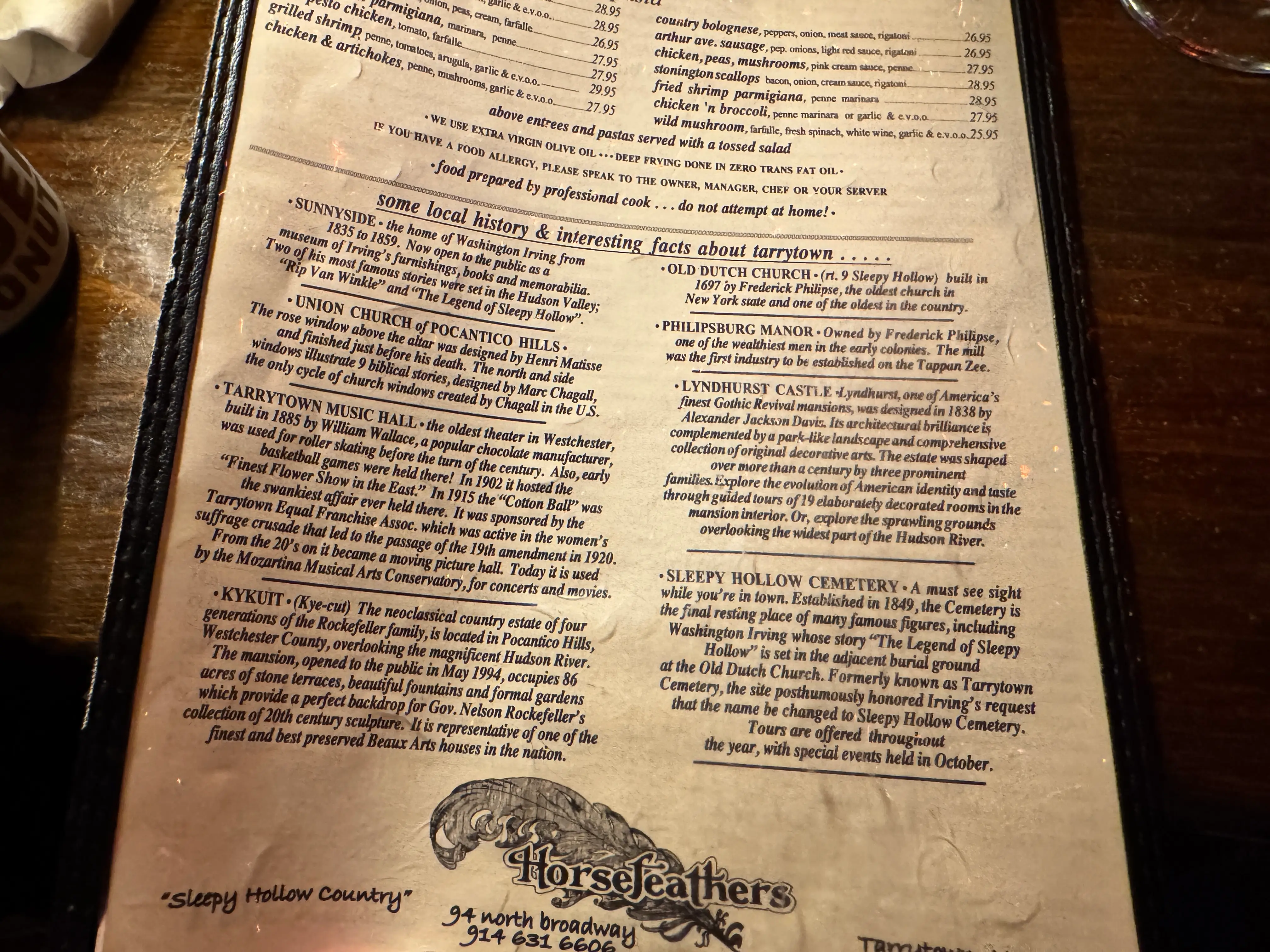 horsefeathers menu